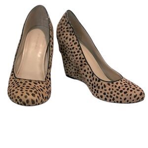 Banana Republic Pony Wedge Leopard Print Calf Hair Leather Heel Pumps Size 6